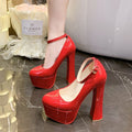 Spring autumnew arrivalk-styleflatswaterproof platform women's shoes thick heel high heels round toe one-piece buckle patent leather princess shoes