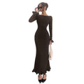 fashionautumelegancesilm round neck bell sleeves fishtail skirt ruffleslongdress