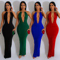 C6831 cross-border   fashion women's solid color cutout backless sleeveless maxi dress