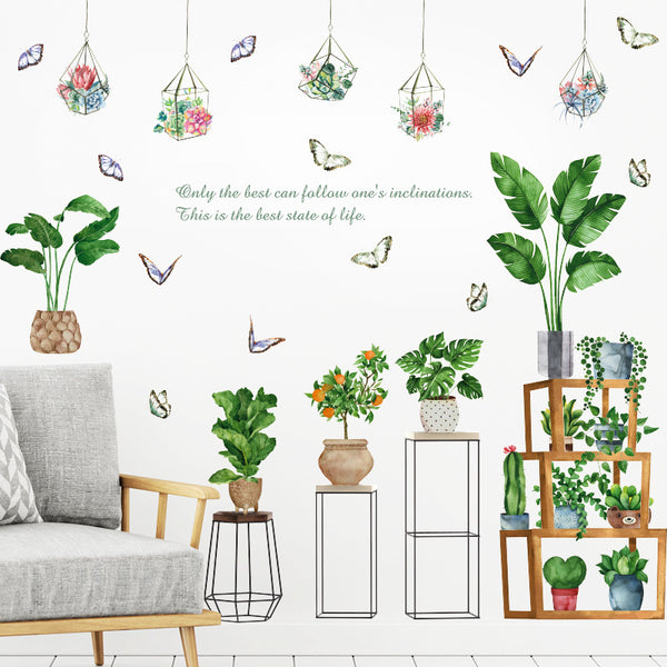 New Nordic green plant potted wall sticker porch decorative vase sticker living room bedroom sofa cabinet HT94019