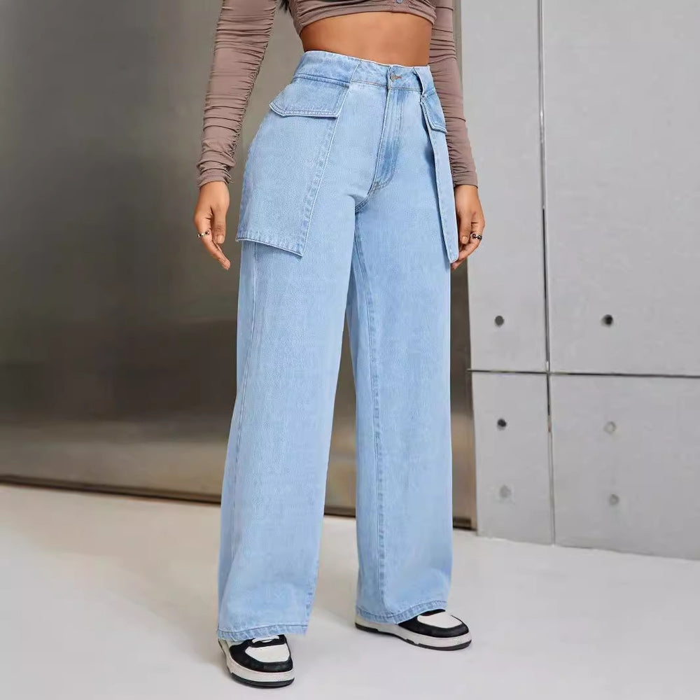 50-presale 15312## cross-border fashion and foreign trade women's fashion casual wide-leg large pocket denim long