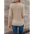women's button-front long sleeve top - round neck ruched casual tee