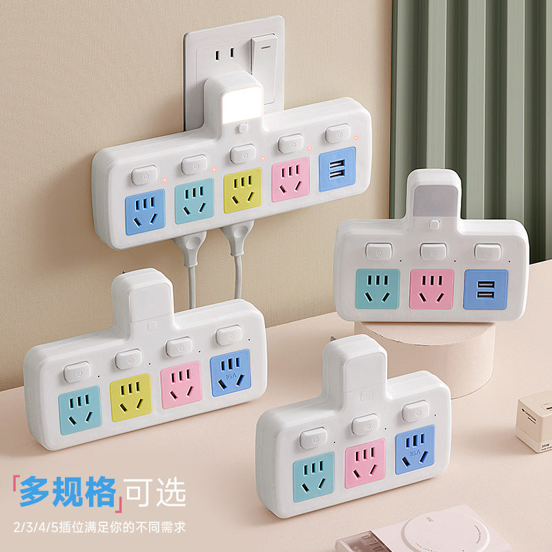 Multi-port usb charging power strip with surge protection, overload protection, five-outlet expansion, independent switches, and bedside night light