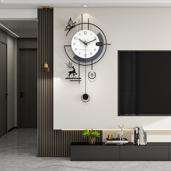 Wall clock, living room, high-end home, modern new Chinese-style simple dining room, silent clock next to TV, wall hanging, no punching