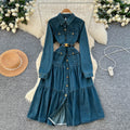 French retroelegancedress women's autumniche styleclassy light mature style strap waist metal buckle denim skirt