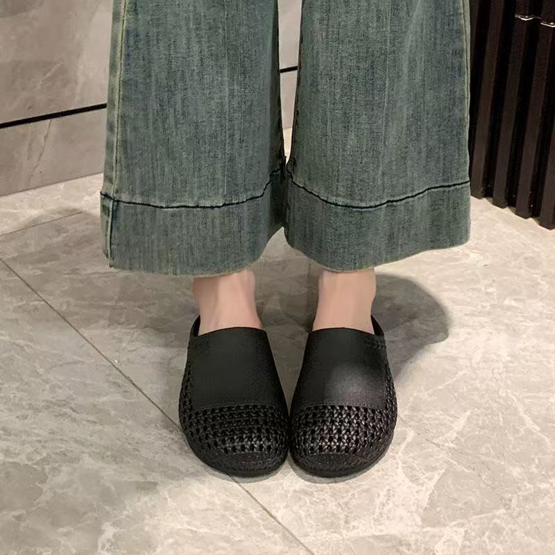 Summer breathable soft sole open-toe sandals 2025 new thick sole casual woven hollow-out clogs women's flat sandals