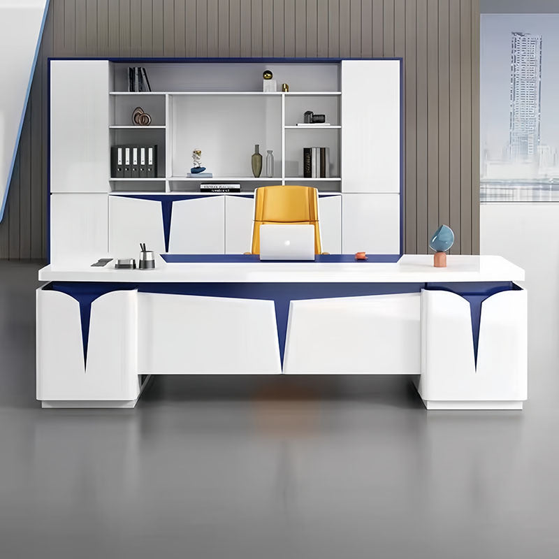 Piano lacquer office desk - designer creative high-end executive desk - stylish white manager supervisor executive desk