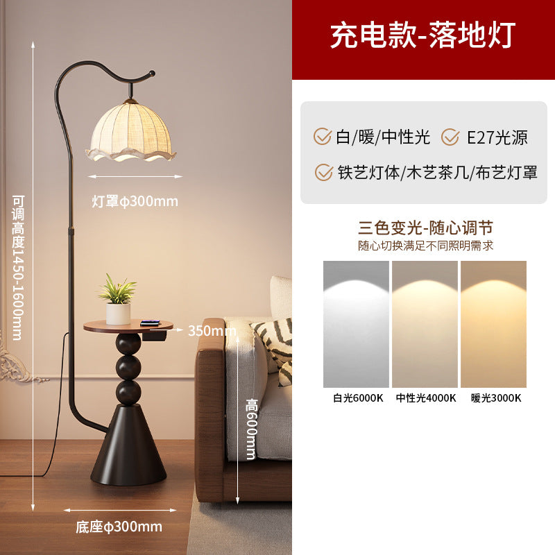 Living room floor lamp, high-end light luxury style shelf next to the sofa, american retro bedroom bedside counter lamp all in one
