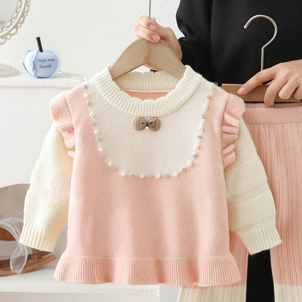 Girls' fall/winter outfit set - new  collection: autumn two-piece set for little girls, featuring lace sleeves