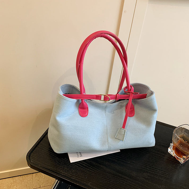 Casual denim underarm bag women's 2025 new fashion portable tote bag large capacity commuter shoulder bag