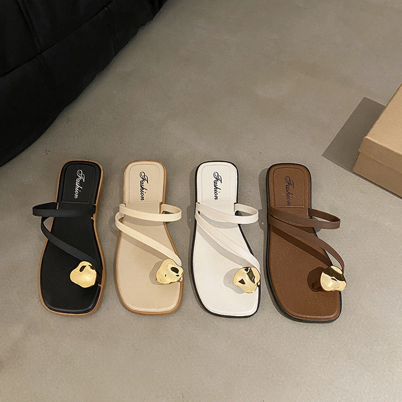 Toe-toe sandals for women summeroutwear2024new arrivalpopularinsflats square toe fairy style soft bottom one-line women's shoes