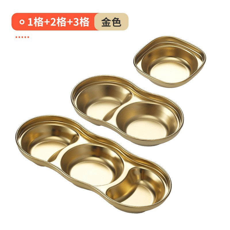 304 korean style grid plate stainless steel korean dipping dish grid plate gold hot pot seasoning dish barbecue round sauce dish