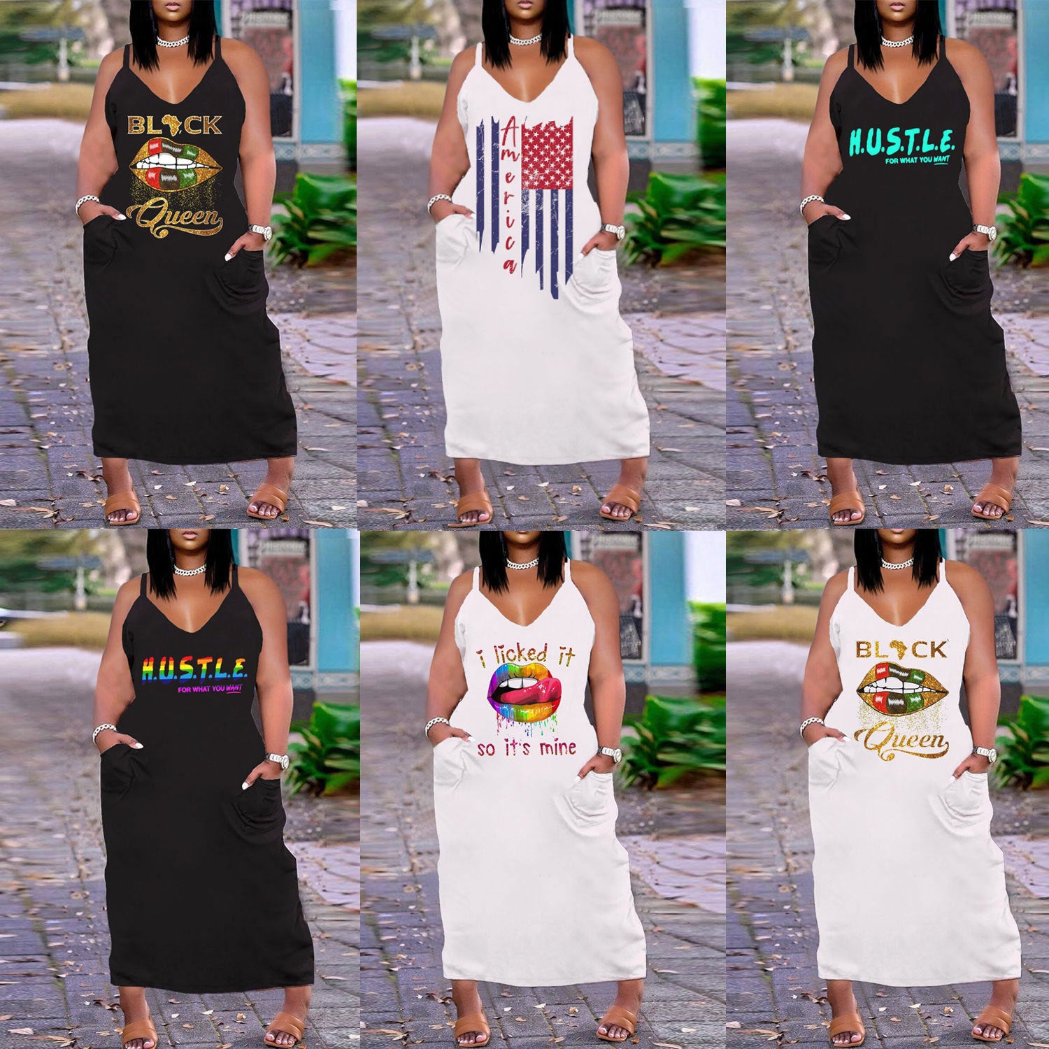 SK2411 European and American sexy suspender loose print large size dress