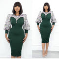 Long-sleeved, waist-cinching, midi-length dress,  new style, faux two-piece, spliced pencil skirt, african clothing wholesale