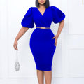 D411export women's summer new style puff sleeves v neck hip-covering professional ol elegant african fashion dress