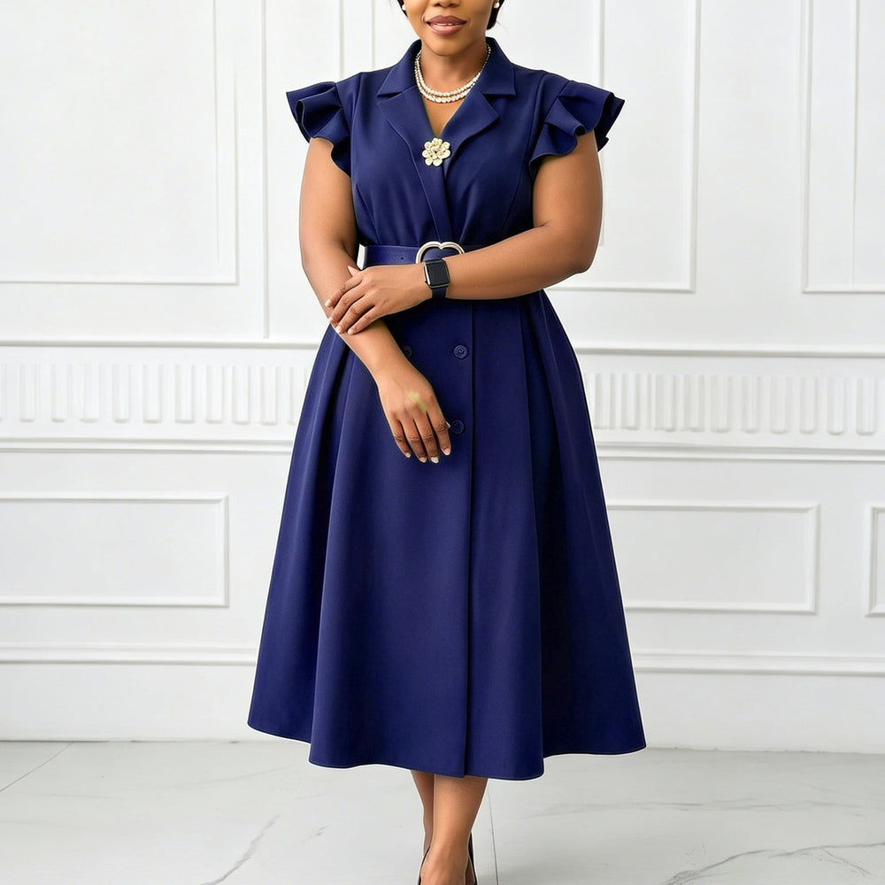 D3365  fashionexport summer new arrivalelegantol suit collar medium long double breasted african dress