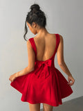 new  square neck sleeveless dress - women's slim fit red a-line mini dress for weddings