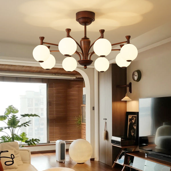 Living room chandelier French antique high-end hall main light American retro light luxury coffee color ribbon projection magic bean lamp
