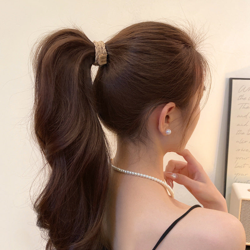 K-stylecasualletter high elastic headband women's bun head rubber band hair tie milk coffee color bold hair rope headwear