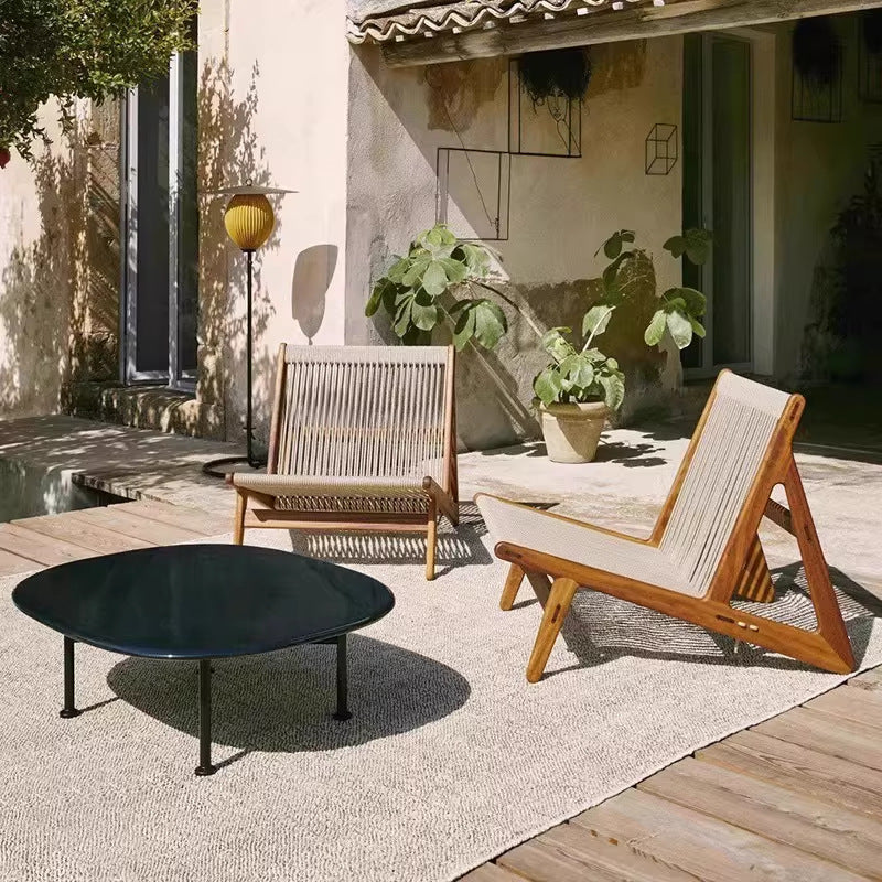 Outdoor sofa balcony courtyard rattan chair hotel teak wabi-sabi style b&b outdoor garden solid wood rattan leisure chair