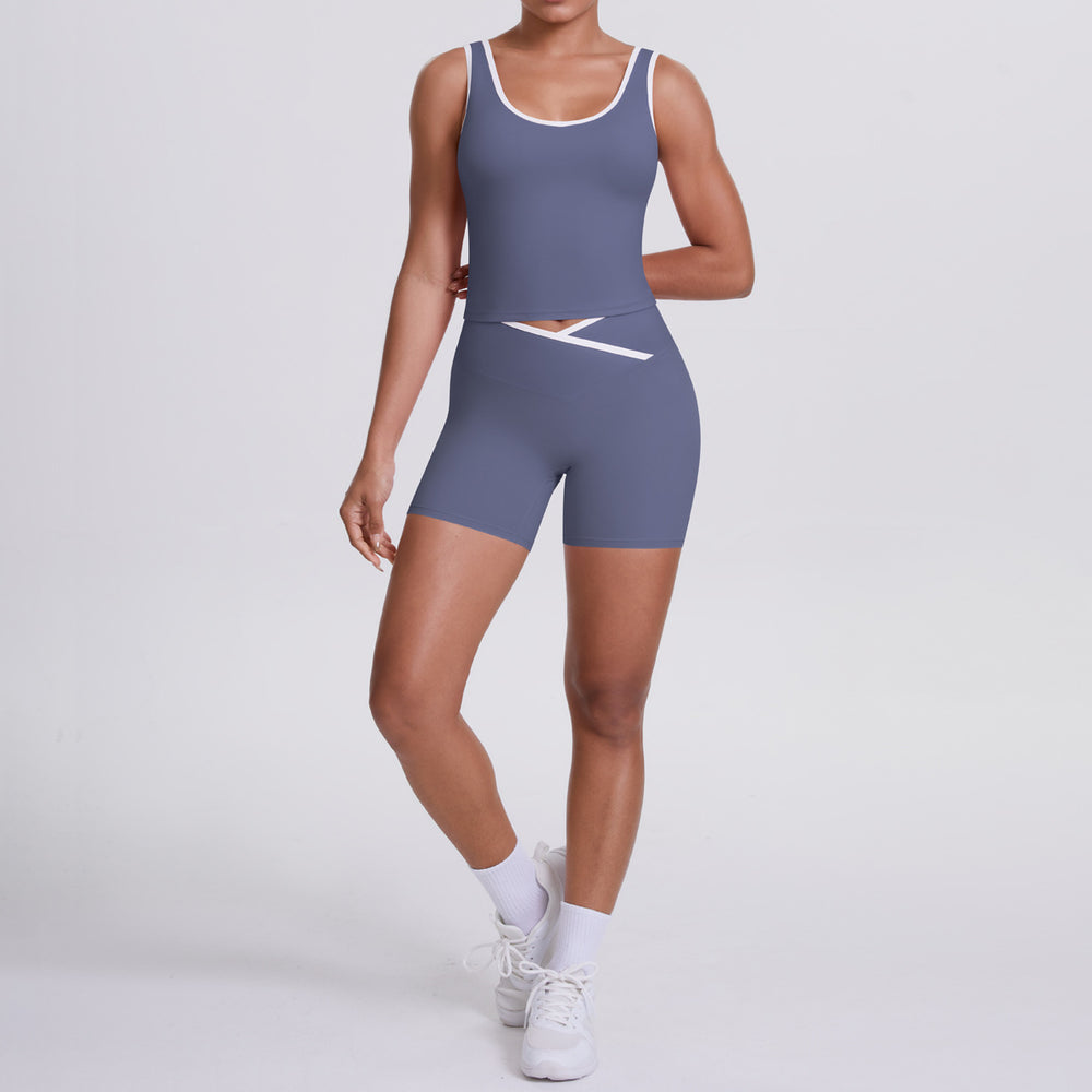 new arrival: double-sided brushed fleece color block compression yoga set - breathable, cross-back design, perfect for running and fitness (two-piece set)