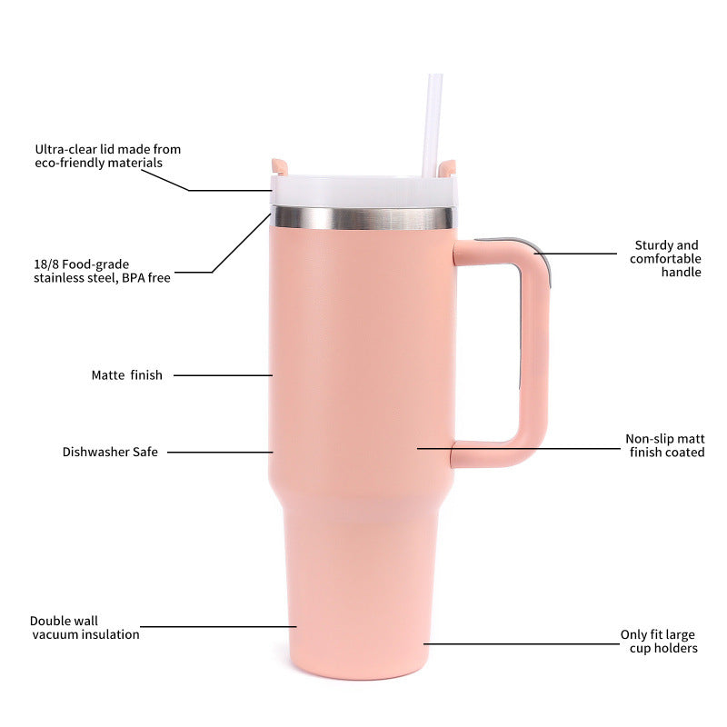 40oz 304 stainless steel large capacity insulated tumbler with handle, vacuum straw, car cup, gift water bottle, business gift