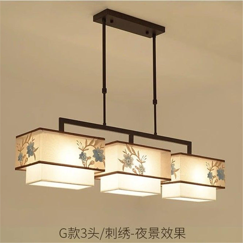 Modern minimalist restaurant chandelier, chinese style living room pendant light, chinese tea room bar counter zen retro study rectangular lighting fixture