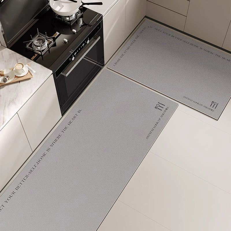 Leather kitchen floor mat, high-end, full coverage, oil-proof, non-slip, wipeable, no-wash carpet, pvc waterproof, dirt-resistant floor mat