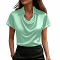foreign trade summer fashion solid color casual turn-down collar button-down professional style short-sleeve top shirt