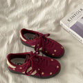 Vintage niche platform sneakers for women, 2026 spring new collection, chunky sole red german army trainers, women's casual versatile white shoes
