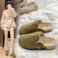 New arrival shows feet small birkenstock fleece-lined lazy half slippers for women winterthick soleoutwear birkenstock furry cotton slippers