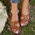 Export plus size cross strap flats sandals women's retro style wide strip open toe beach sandals sandal