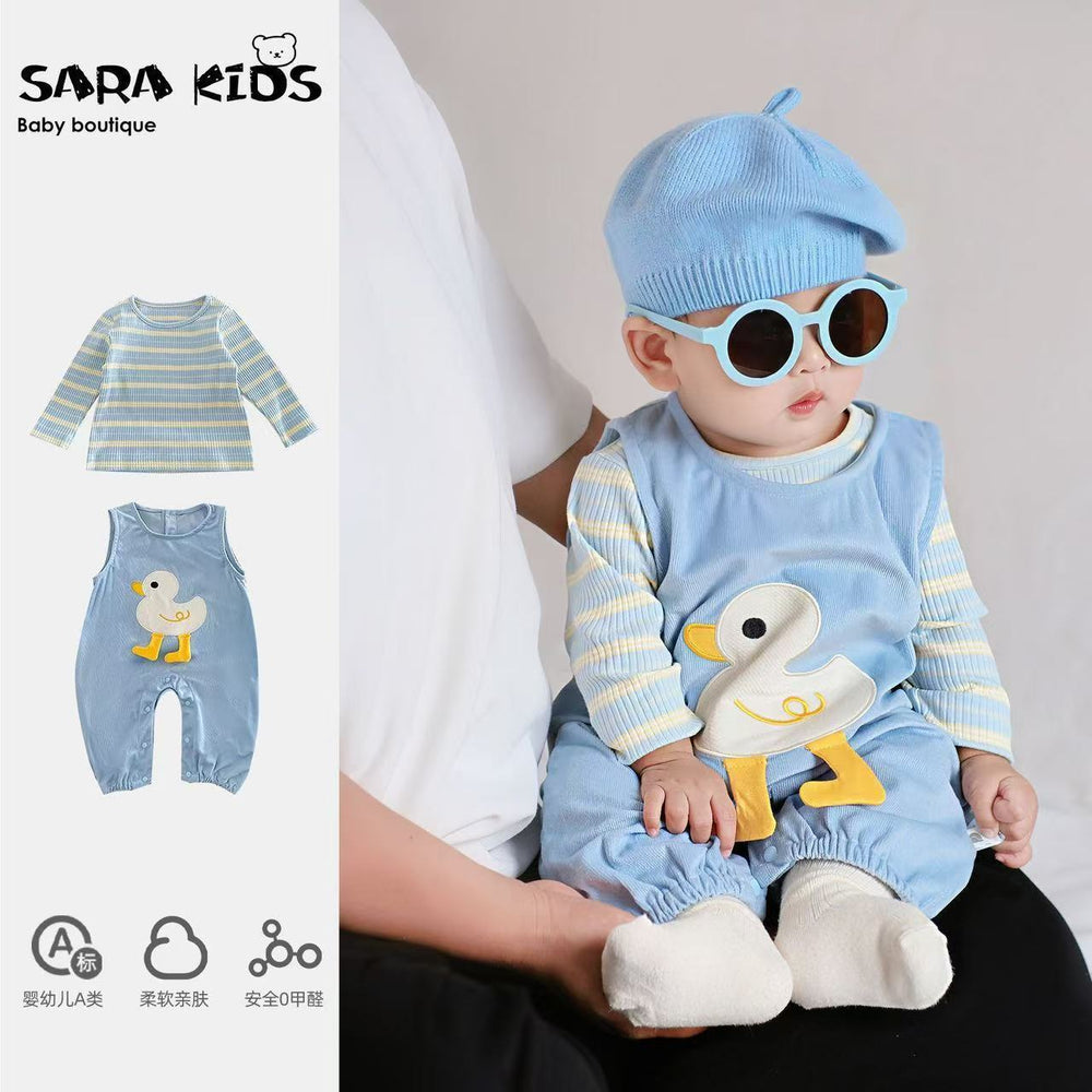spring cartoon overalls two-piece baby outfit, newborn romper, boy's overalls
