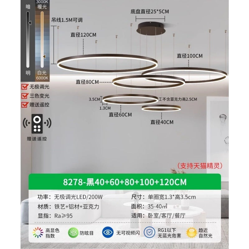 Circle of Light Living Room Chandelier French Postmodern Simple Light Luxury Dining Room Light Duplex Circle Hall Lighting 1