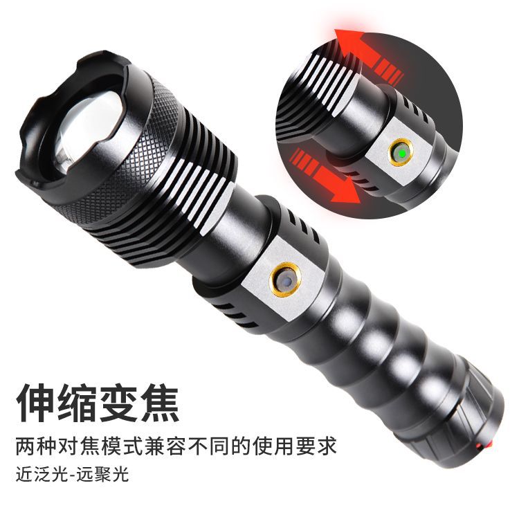 Cross-border new white laser Type-cx strong light USB charging, with tail hammer power display output LED flashlight