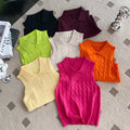 Korean chic summer french style sleeveless knit polo top - slim fit, versatile solid color tank top