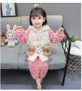 Cute boys' and girls' fall/winter fleece-lined thickened coral fleece casual warm pajamas kids' loungewear two-piece set