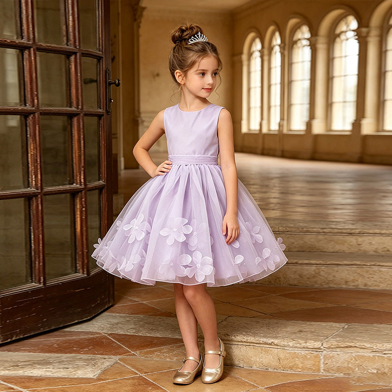 European and american style new girls' dress - lace mesh tutu skirt with bow neckline - princess style - direct from manufacturer - in stock