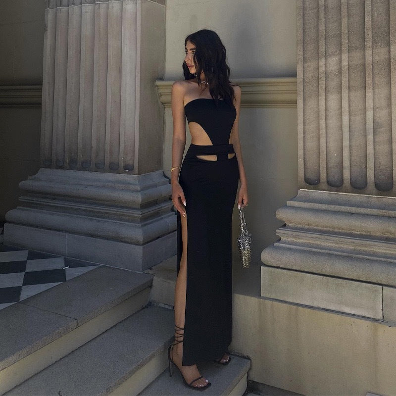 European and american style foreign trade hot-selling designer dress -  new women's bandeau cutout slit dress