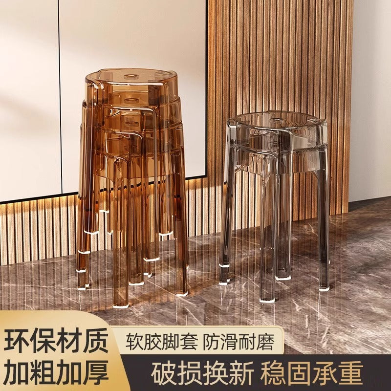 Acrylic plastic stool can be stacked household thickened modern simple stacked transparent chair windmill round rubber bench