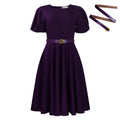 D590 european and american women's clothing  summer fashion puff sleeve elegant high waist solid color round neck large skirt african dress