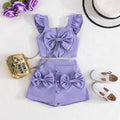 european and american cross-border ins hot-selling fashion flutter sleeve top with bow + bowknot skirt set