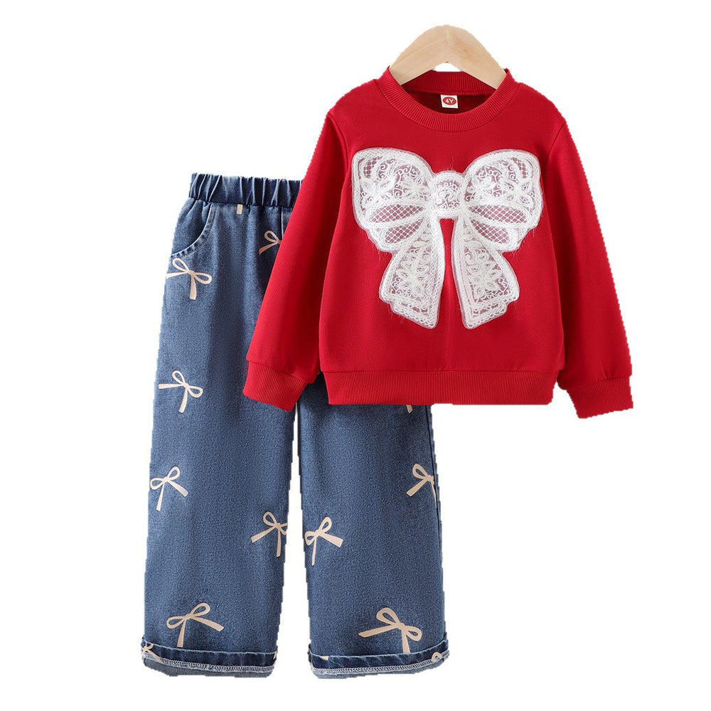 Kids clothing cross-border exportfall and winternew arrival children's burgundy long sleevessweatshirt+pantssuit