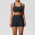 European and american cross-border double-sided brushed sports bra and pocket shorts set - pilates, running, fitness, and yoga apparel