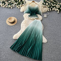 Dopamine dress gradient color pleated silmsuit women's summer waist slimming lookcardigan pleated skirt two-piece set work clothing