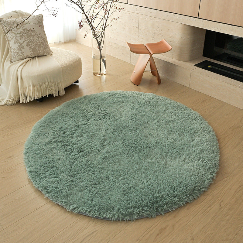 Silk wool carpet round scandinavian bedroom bedside carpet living room study bay window thickenedpure color tie-dye long hair floor mat
