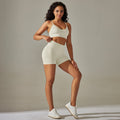 fashion seamless pure color high elastic tight peach back sports intimates yoga clothes three-quarter shortssuit for women