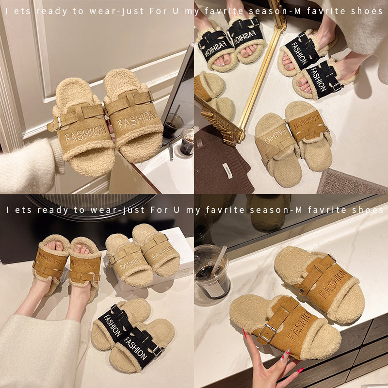 2025 fall/winter new collection: chunky platform fuzzy slippers - korean style, versatile outdoor/indoor wear, warm and cozy plush house slippers