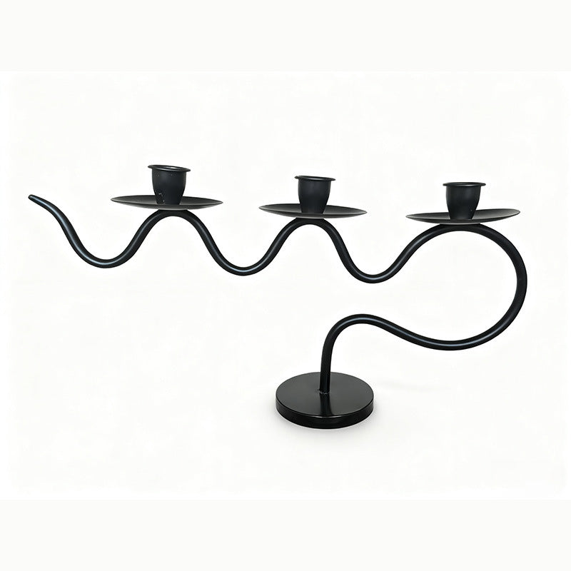 European retro minimalist wavy iron candle holder with electronic candles for a romantic ambiance in living room or dining table