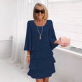 2025 new amazon foreign trade spring/summer fashion cake dress women's elegant loose slimming round neck dress